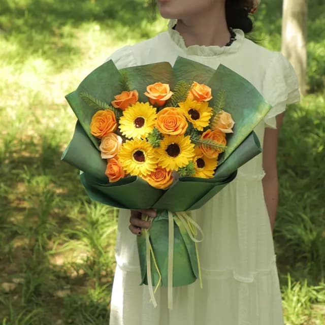 【大花束】向日葵玫瑰香皂花 玫瑰花束 向日葵 太陽花(畢業花束 情人節 生日禮物 送女孩  交換禮物 教師節)