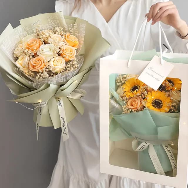 【向日葵】不凋花 仿真玫瑰花束 香皂花束 永生花(情人節 生日禮物 送女孩 畢業花束 交換禮物 教師節)