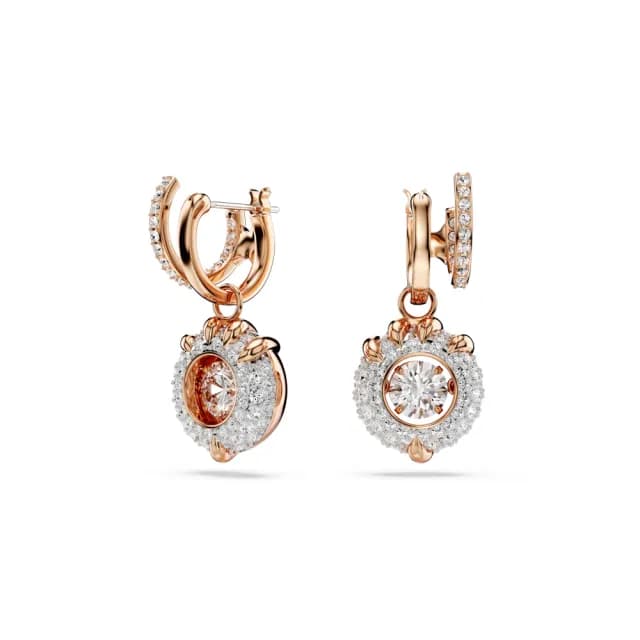 【SWAROVSKI 施華洛世奇】Dragon & Phoenix 水滴形耳環 龍爪 白色 鍍玫瑰金色