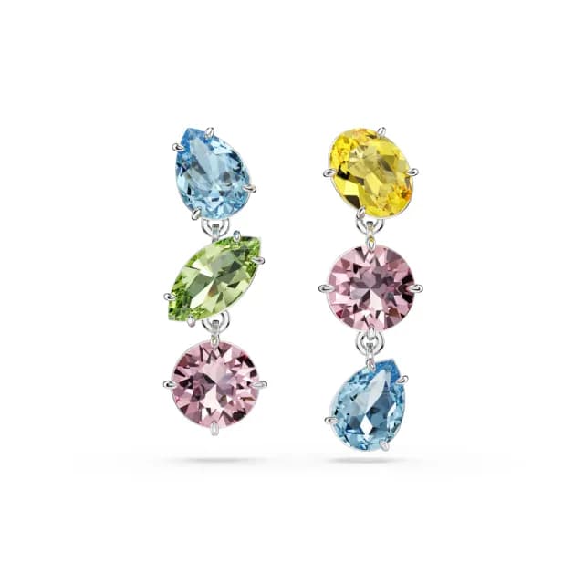 【SWAROVSKI 施華洛世奇】Gema 水滴形耳環 非對稱設計 混合式切割 漸層色 鍍白金色