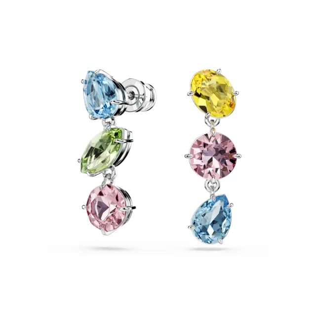 【SWAROVSKI 施華洛世奇】Gema 水滴形耳環 非對稱設計 混合式切割 漸層色 鍍白金色