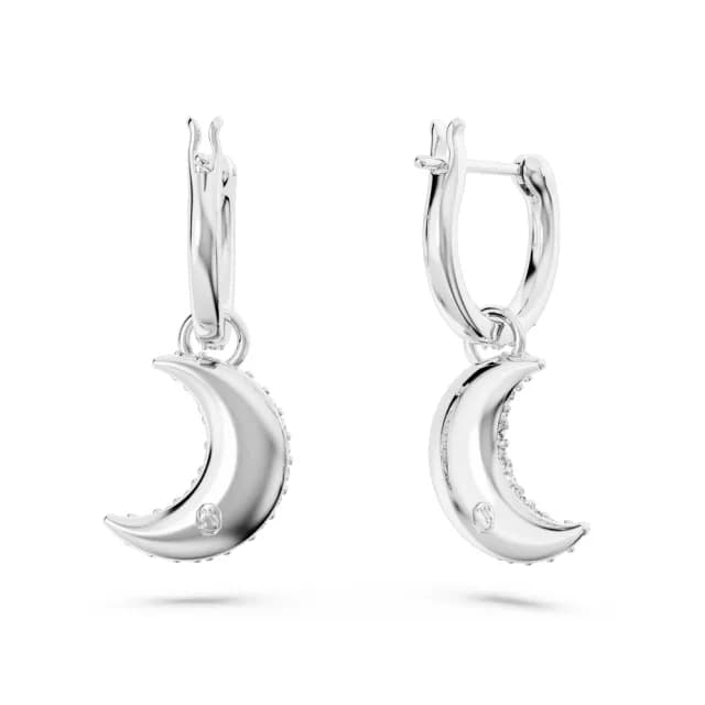 【SWAROVSKI 施華洛世奇】Sublima 水滴形耳環 月亮 白色 鍍白金色