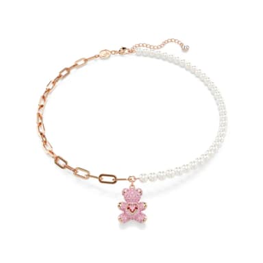 【SWAROVSKI 施華洛世奇】Teddy 鏈墜 水晶珍珠 熊 粉紅色 鍍玫瑰金色
