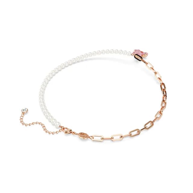 【SWAROVSKI 施華洛世奇】Teddy 鏈墜 水晶珍珠 熊 粉紅色 鍍玫瑰金色