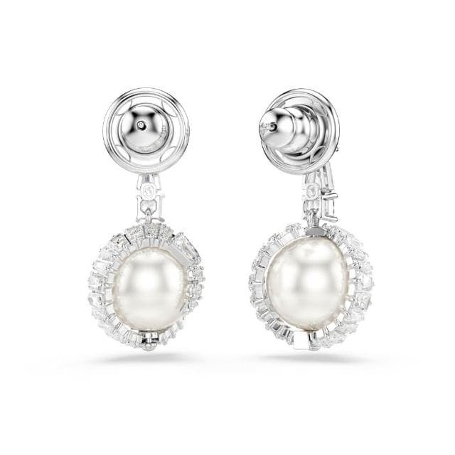 【SWAROVSKI 官方直營】Snake 水滴形耳環 水晶珍珠 混合式切割 蛇年 白色 鍍白金色
