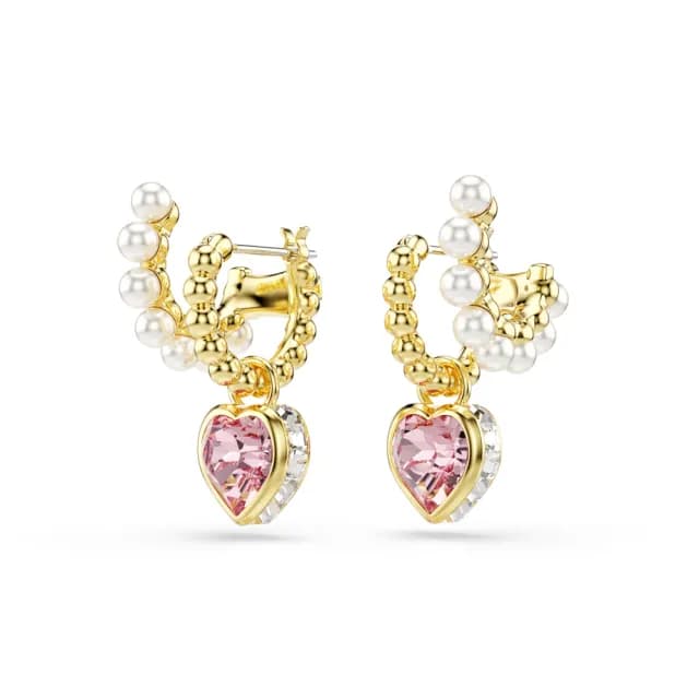 【SWAROVSKI 施華洛世奇】Imber 大圈耳環 水晶珍珠 心形切割 心形 粉紅色 鍍金色