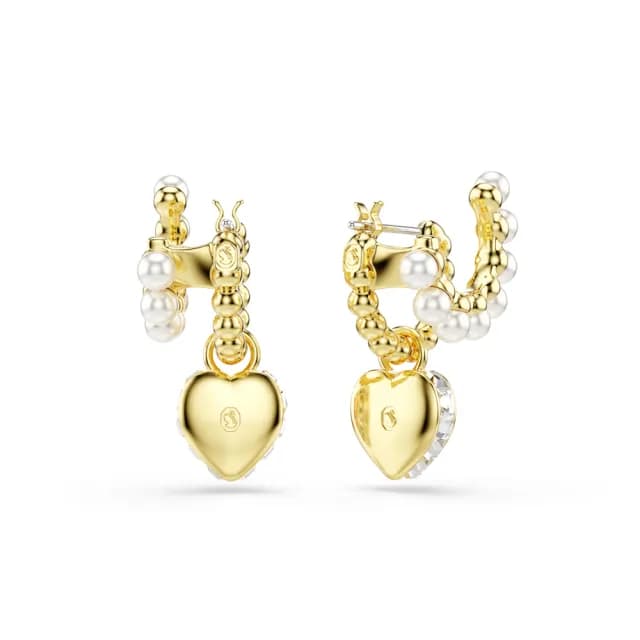 【SWAROVSKI 施華洛世奇】Imber 大圈耳環 水晶珍珠 心形切割 心形 粉紅色 鍍金色(情人節禮物)