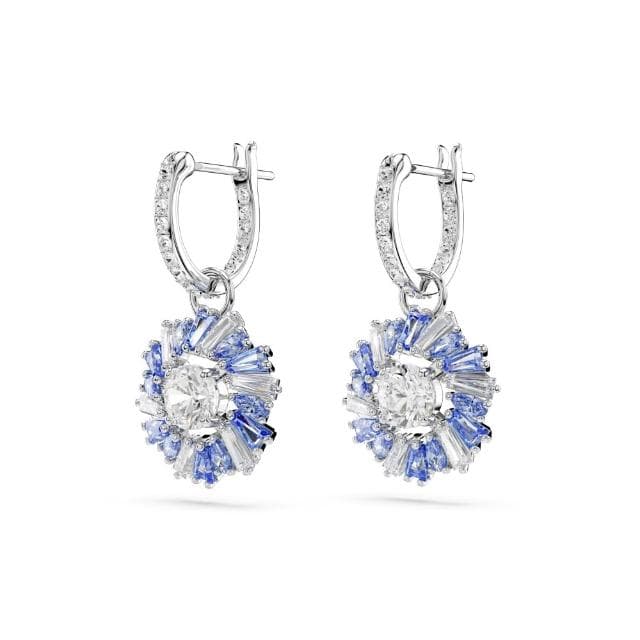 【SWAROVSKI 官方直營】Idyllia 水滴形耳環 混合式切割 花朵 藍色 鍍白金色