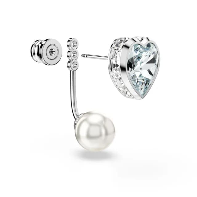 【SWAROVSKI 施華洛世奇】Imber 耳環袋 水晶珍珠 心形切割 心形 藍色 鍍白金色