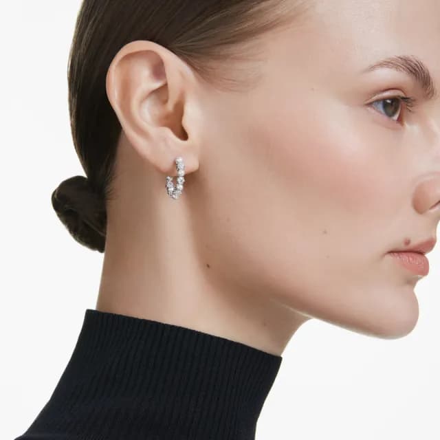 【SWAROVSKI 施華洛世奇】Matrix 大圈耳環 水晶珍珠 圓形切割 白色 鍍白金色(情人節禮物)