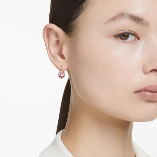 【SWAROVSKI 施華洛世奇】Bella V 水滴形耳環 圓形切割 粉紅色 鍍玫瑰金色