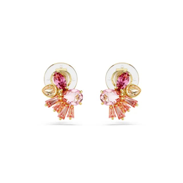 【SWAROVSKI 施華洛世奇】Gema 夾式耳環 混合式切割 花朵 粉紅色 鍍金色(情人節禮物)