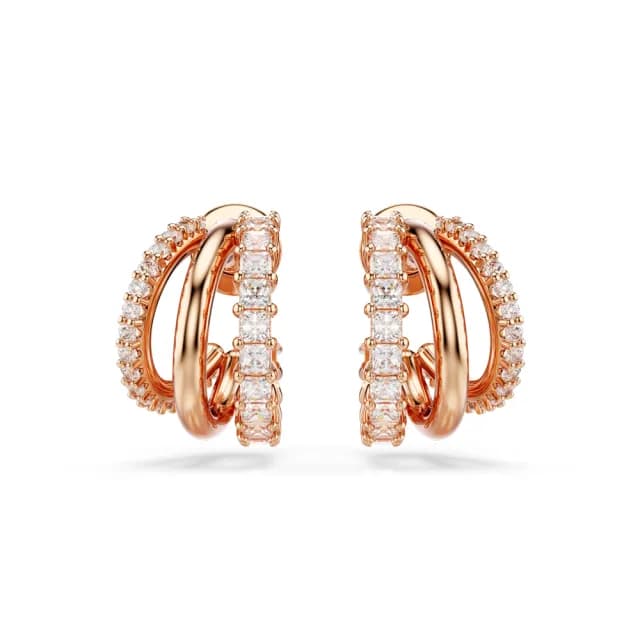 【SWAROVSKI 施華洛世奇】Hyperbola 大圈耳環 混合式切割 迷你 白色 鍍玫瑰金色