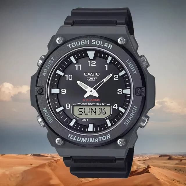 【CASIO 卡西歐】學生錶 太陽能雙顯電子錶-黑色 畢業禮物 送禮(AQ-S820W-1AV)