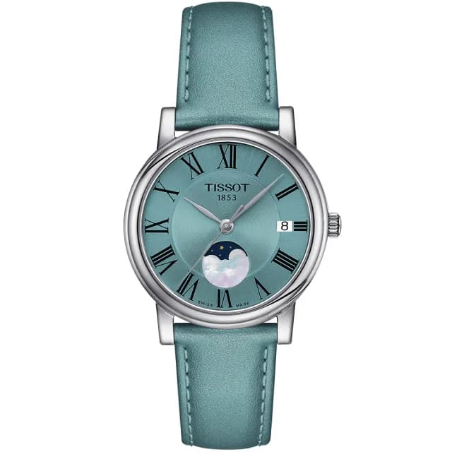 【TISSOT 天梭 官方授權】Carson 羅馬月相石英女錶-32mm 手錶 送禮 推薦(T1222231635300)