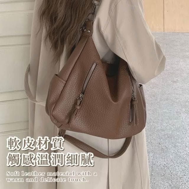【韓風穿搭】復古韓妞軟皮質斜跨包(大容量 通勤包 單肩包 側肩包 百搭 上班族 棕色 咖啡色 禮物)