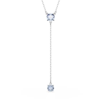【SWAROVSKI 施華洛世奇】Attract Y形項鏈 圓形切割 藍色 鍍白金色