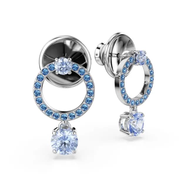 【SWAROVSKI 施華洛世奇】Attract 水滴形耳環 圓形切割 藍色 鍍白金色(情人節禮物)