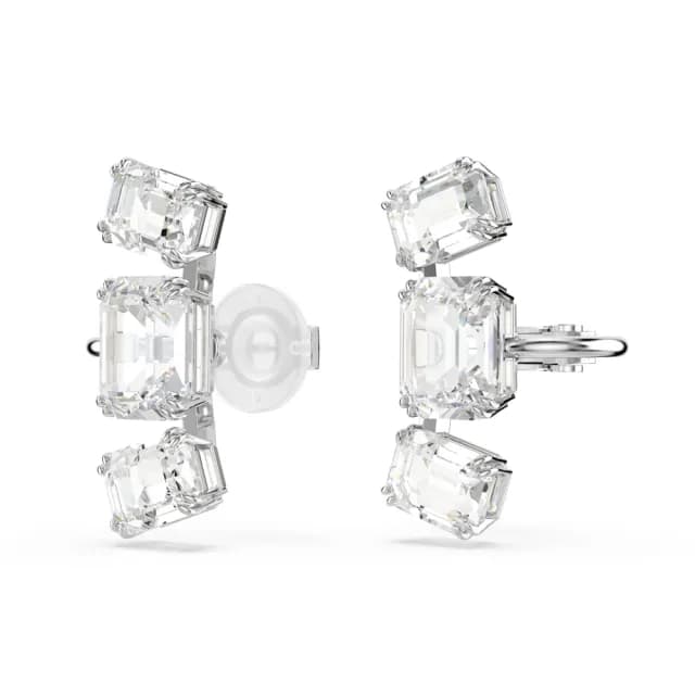 【SWAROVSKI 施華洛世奇】Millenia 夾式耳環 八角形切割 白色 鍍白金色