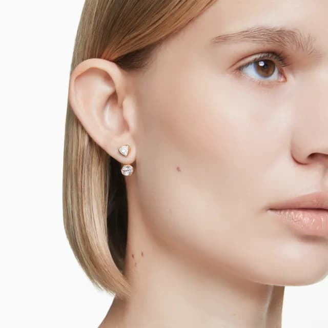 【SWAROVSKI 施華洛世奇】Imber 耳環袋 非對稱設計 混合式切割 白色 鍍金色