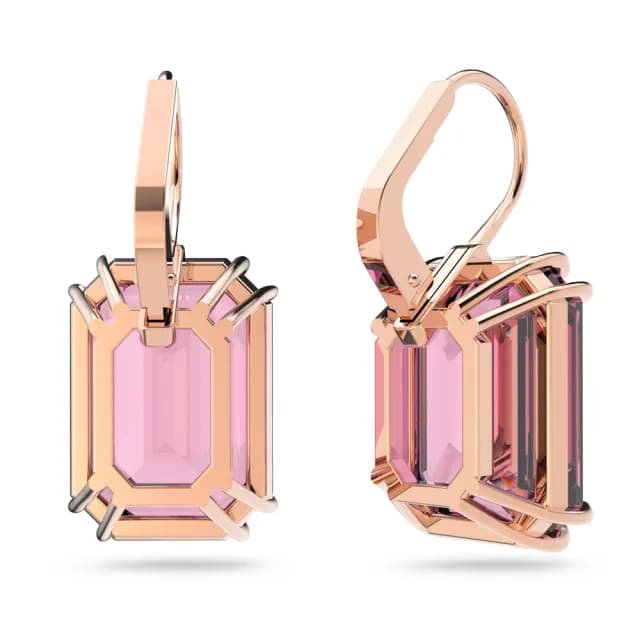 【SWAROVSKI 施華洛世奇】Millenia 水滴形耳環 八角形切割 粉紅色 鍍玫瑰金色(情人節禮物)