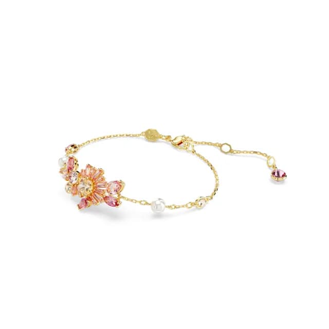 【SWAROVSKI 施華洛世奇】Gema 手鏈 水晶珍珠 混合式切割 花朵 粉紅色 鍍金色