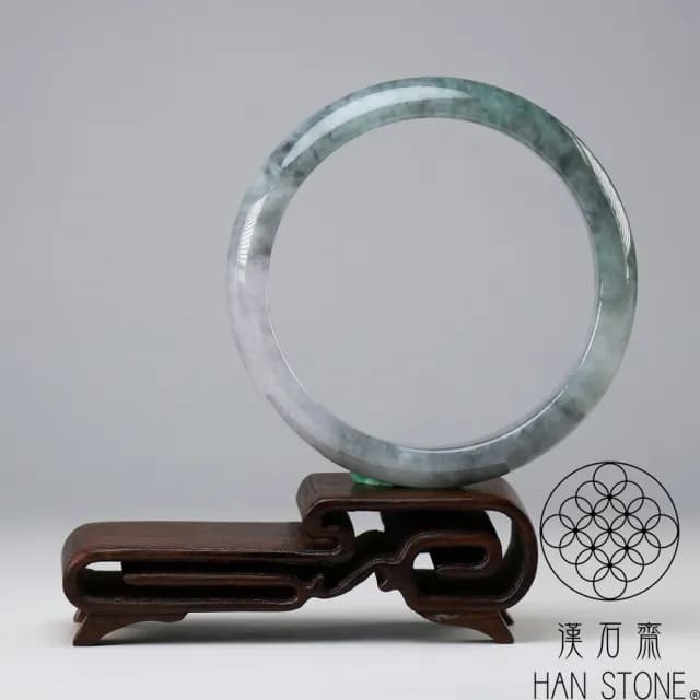 【漢石齋】情人節禮物 天然翡翠A貨 手鐲玉鐲 飄花種帶山水墨翠(手圍18.2/版寬12mm)