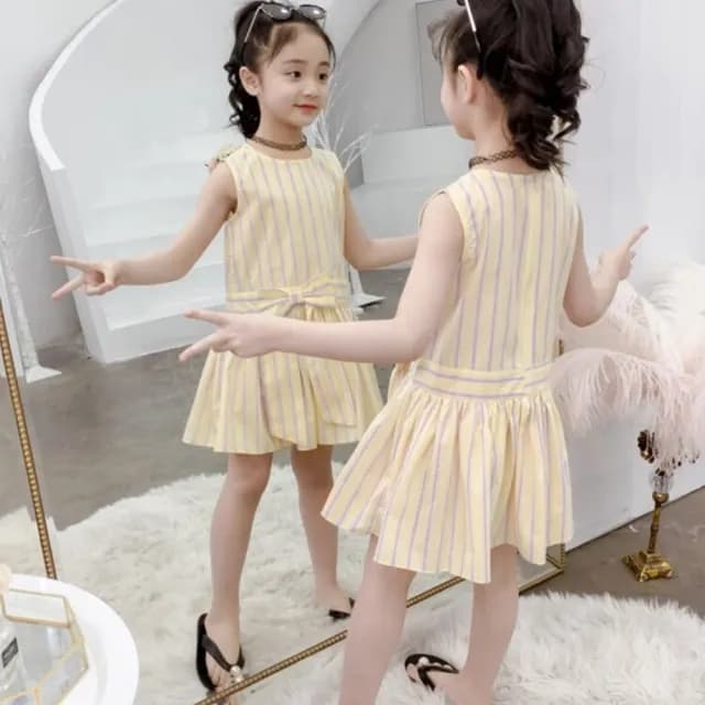【小衣衫童裝】中大童夏季氣質無袖豎條紋連身裙洋裝(1090325)