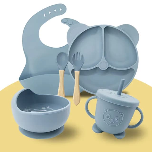 【Teful】六件套 食品級矽膠兒童餐盤 兒童防滑矽膠餐盤飯碗 兒童學習餐具 寶寶嬰兒分格餐盤 餐具 彌月禮物