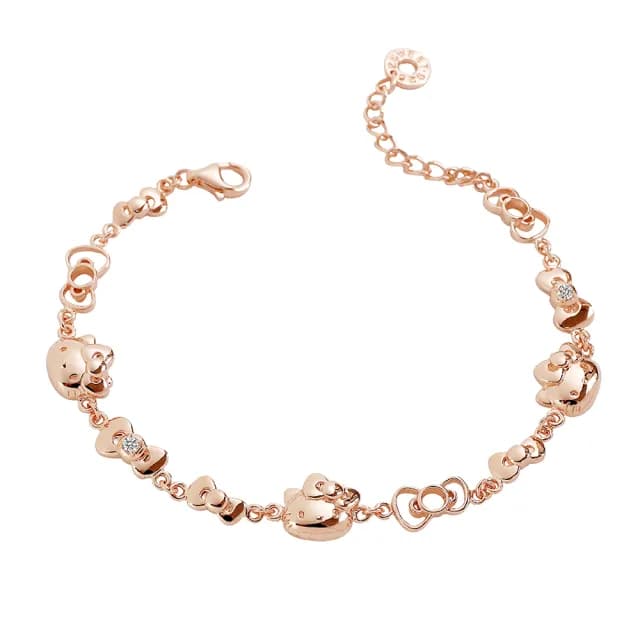 【2sweet 甜蜜約定】Hello Kitty大蝴蝶結系列純銀手鍊玫瑰金色(甜蜜約定 KT 銀飾)