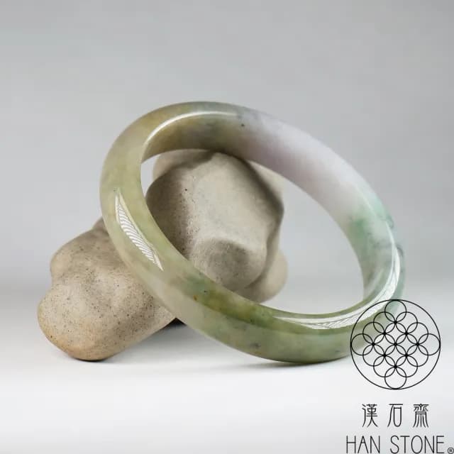 【漢石齋】情人節禮物 天然翡翠A貨 手鐲玉鐲 三彩飄花種(手圍18.8/版寬12.4mm)