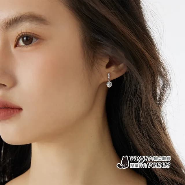 【維克維娜】排鑽墜六爪單鑽925純銀耳環