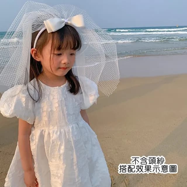 【橘魔法】純白刺繡花朵紗質小包袖洋裝(白色洋裝 短袖洋裝 連身裙 連衣裙 女童 童裝 兒童)