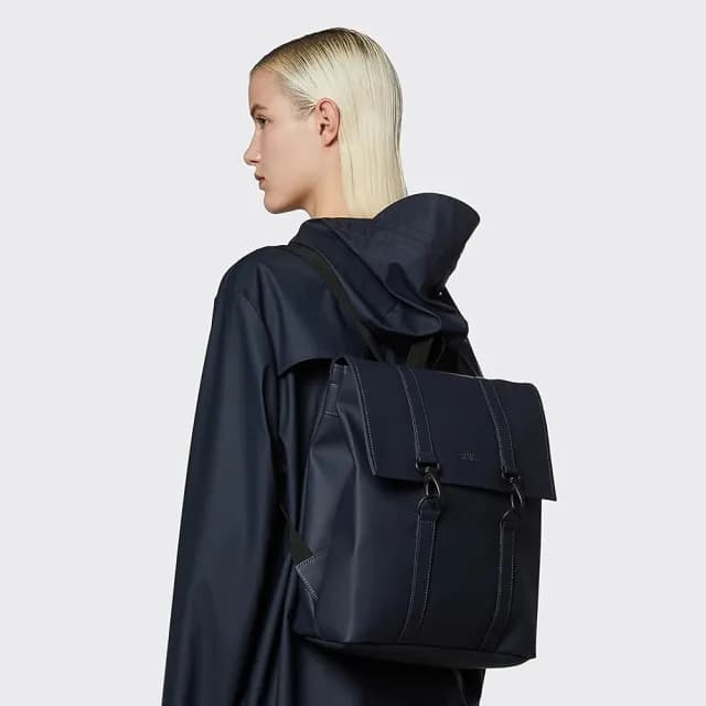 【Rains】防水後背包 書包 學院風格 MSN Bag Mini 系列 禮物 送禮 推薦(海軍藍)