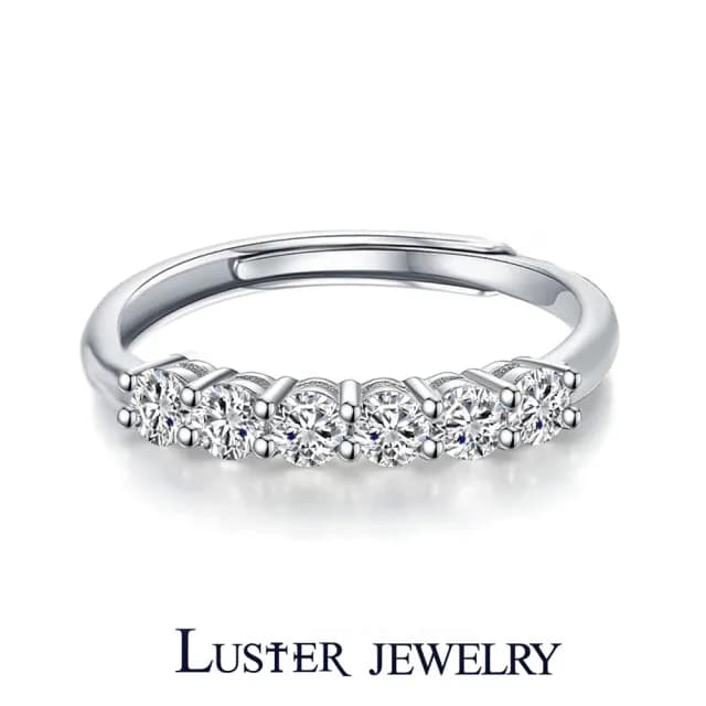 【Luster】情人節禮物! 3分 D/VS 培育鑽 純銀 開運線戒 招財尾戒 鑽石戒指(培育鑽x6 總重0.18ct)