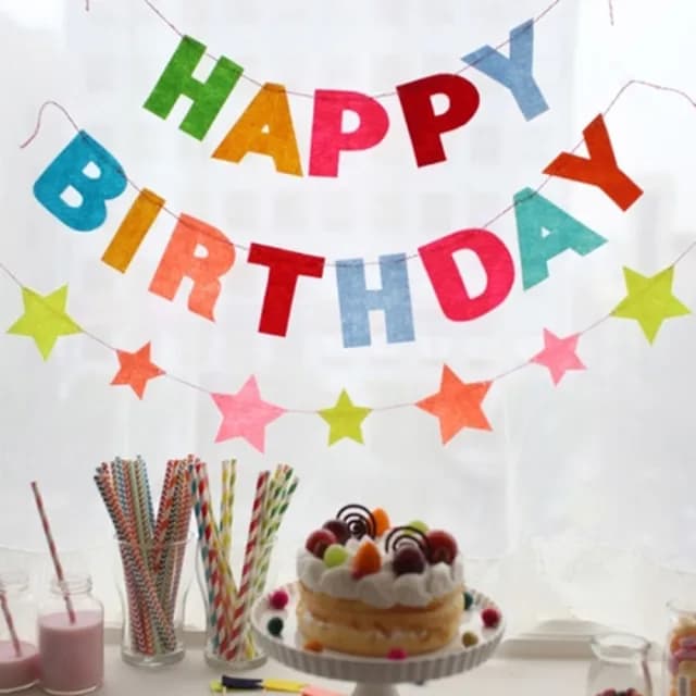 【橘魔法】繽紛彩色星星+生日快樂(HAPPY BIRTHDAY 拉條 場地布置 兒童房 活動派對 兒童派對 裝飾)