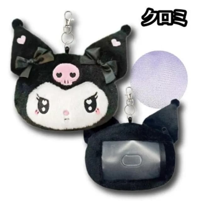 【小禮堂】Sanrio 三麗鷗 絨毛大臉伸縮票卡零錢包 愛心眼蝴蝶結款 Kitty 美樂蒂 酷洛米 大耳狗(平輸品)