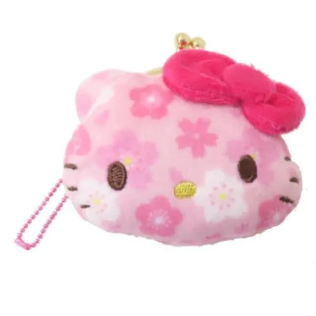 【小禮堂】Sanrio 三麗鷗 造型絨毛口金零錢包 附吊鏈 S 櫻花款 Kitty 美樂蒂 酷洛米(平輸品)