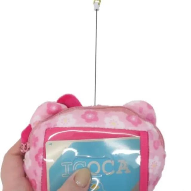 【小禮堂】Sanrio 三麗鷗 絨毛大臉伸縮票卡零錢包吊飾 櫻花款 Kitty 美樂蒂 酷洛米(平輸品)