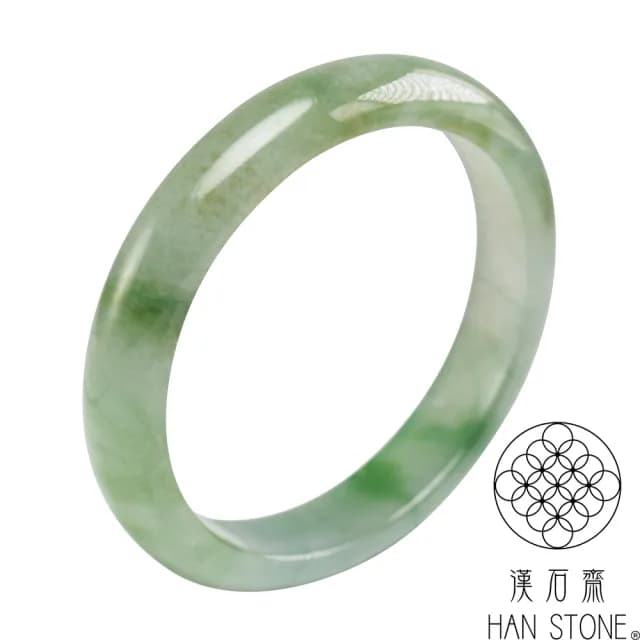 【漢石齋】情人節禮物 天然翡翠A貨 手鐲玉鐲 冰種飄花帶黃翡(手圍17.9/版寬11.5mm)