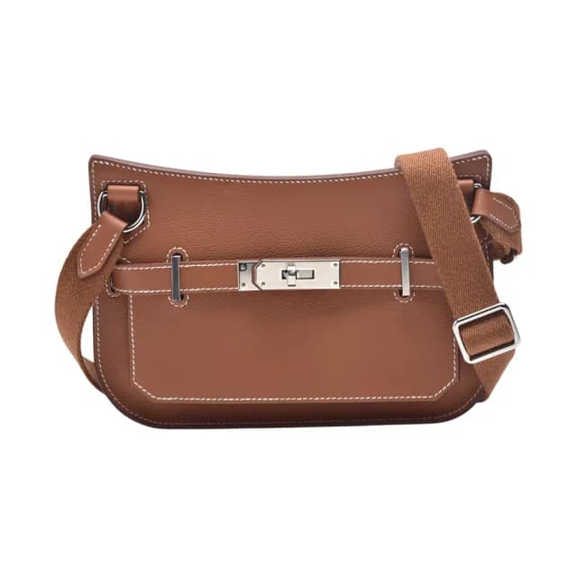 【Hermes 愛馬仕】經典Jypsiere Mini 系列牛皮銀扣吉普賽包/斜背包(Mini金棕色H084047CK-GOLD-SIL)