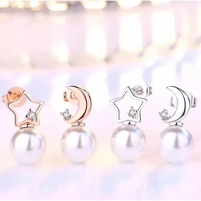 【I.Dear Jewelry】星月之戀-韓系浪漫不對稱星星月亮珍珠耳針耳環(耳環女 珍珠耳環 玫瑰金耳環)