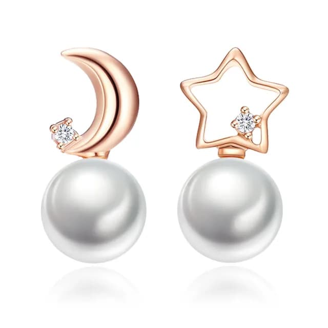 【I.Dear Jewelry】星月之戀-韓系浪漫不對稱星星月亮珍珠耳針耳環(耳環女 珍珠耳環 玫瑰金耳環)