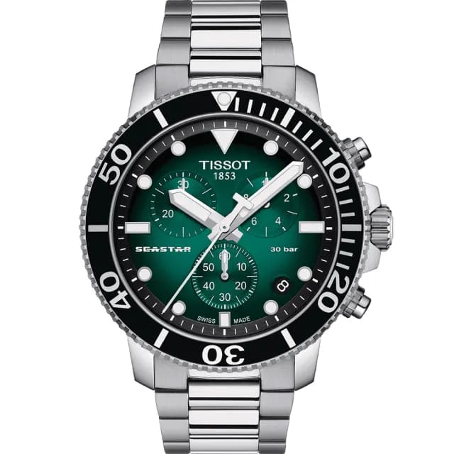 【TISSOT 天梭 官方授權】Seastar 1000 海洋之星300米潛水三眼計時錶-45mm 送禮 推薦(T1204171109101)