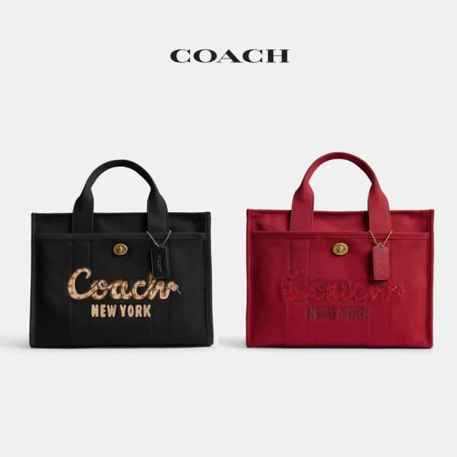 【COACH】蔻馳官方直營 CARGO COACH SNAKE文字NEW YEAR 托特包 托特手袋-兩色任選(CZ431)