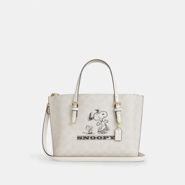 【COACH】蔻馳官方直營 COACH X PEANUTS MOLLIE 經典Logo SNOOPY圖案25號托特手袋(CBJ87)