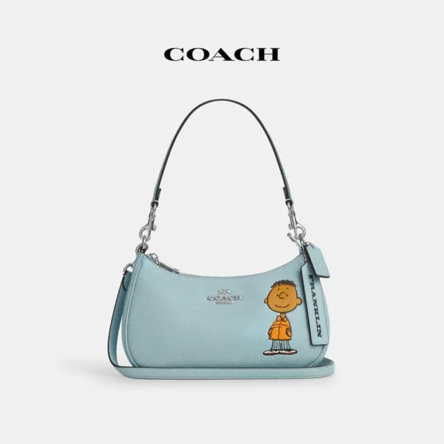【COACH】蔻馳官方直營 COACH X PEANUTS TERI FRANKLIN圖案單肩手袋-SV/淺藍色 混合色(CBJ80)