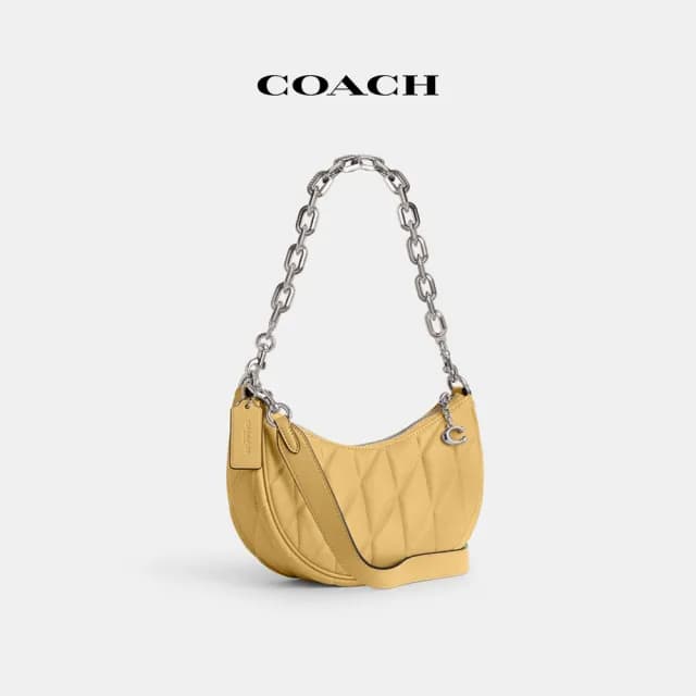 【COACH】蔻馳官方直營 PILLOW絎縫MIRA單肩手袋 單肩包 肩背包-LH/乾草色(CP148)