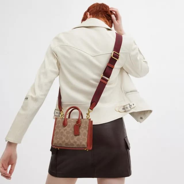 【COACH】蔻馳官方直營 ACE 經典Logo17號托特手袋-B4/棕黃色 鏽紅色(CT891線上限定)
