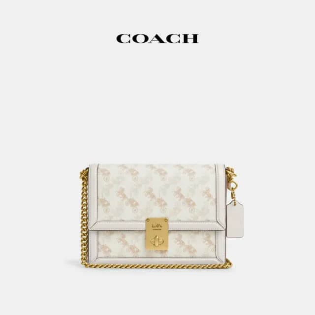 【COACH】蔻馳官方直營 HUTTON馬車圖案印花單肩手袋-B4/粉筆白色 混合色(CZ318)